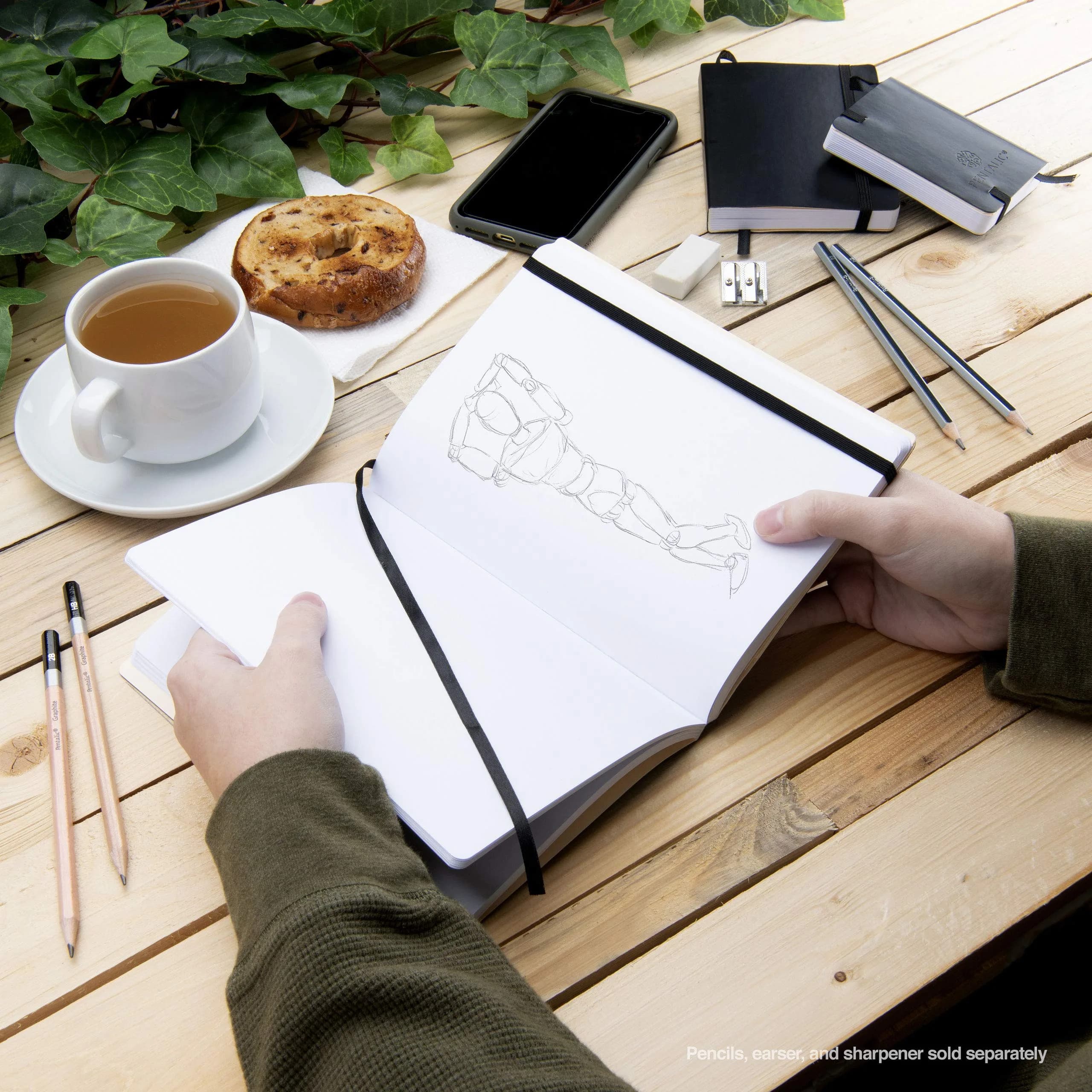 Pentalic 6" x 8" Pocket Sketchbook Traveler Journal, 160 Pages, Black | Acid-Free Recycled Paper - view 6