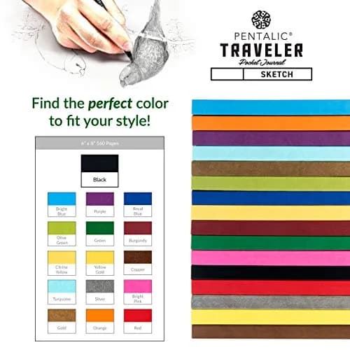 Pentalic 6" x 8" Pocket Sketchbook Traveler Journal, 160 Pages, Black | Acid-Free Recycled Paper thumbnail 7