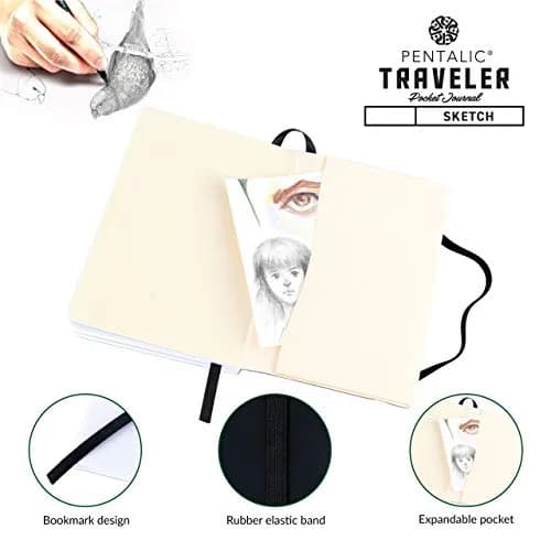 Pentalic 4" x 6" Pocket Sketchbook Traveler Journal, 160 Pages, Black | Acid-Free Paper for Artists & Students thumbnail 5