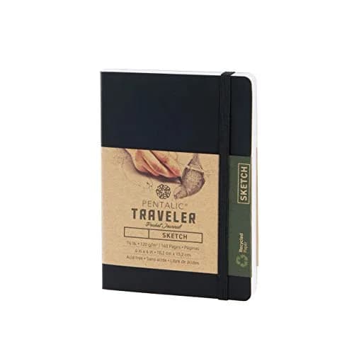 Pentalic 4" x 6" Pocket Sketchbook Traveler Journal, 160 Pages, Black | Acid-Free Paper for Artists & Students thumbnail 1