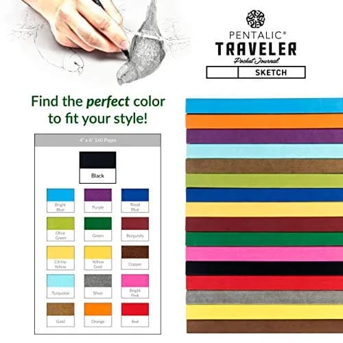 Pentalic 4" x 6" Pocket Sketchbook Traveler Journal, 160 Pages, Black | Acid-Free Paper for Artists & Students thumbnail 8