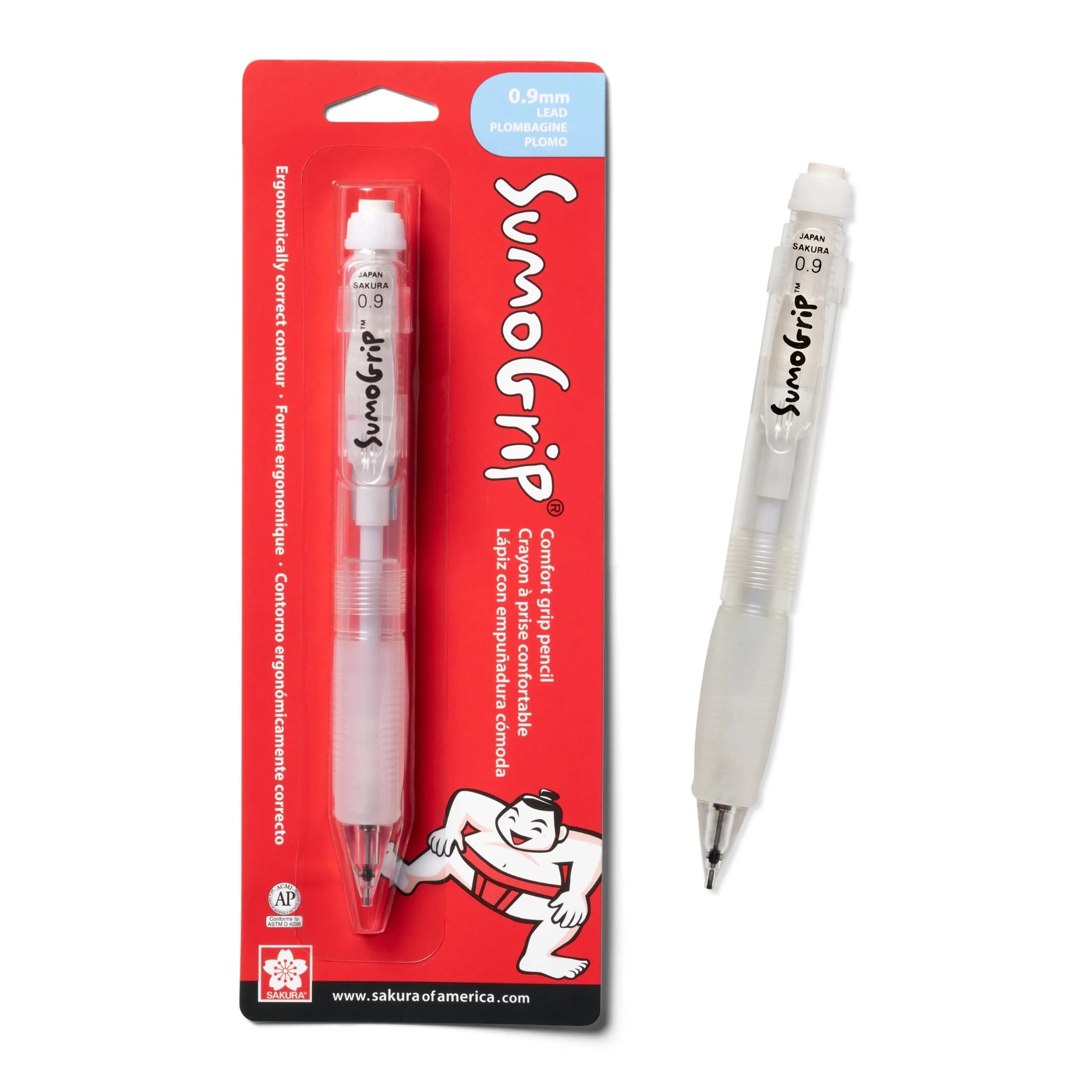 SAKURA SumoGrip Mechanical Pencil 0.9mm Clear | Comfortable Ergonomic Grip for Students — 0.9mm Clear