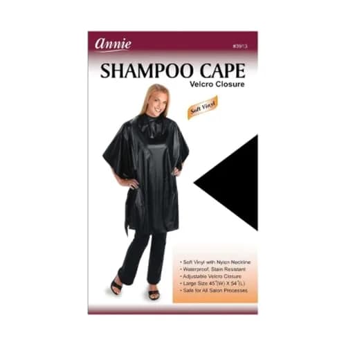 Annie Shampoo Cape 45" x 54" Black | Professional Vinyl Hair Wash Cape thumbnail 1