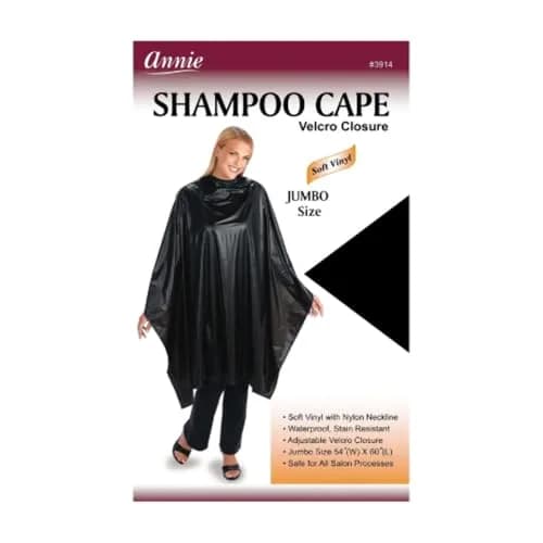 Annie Shampoo Cape 45" x 54" Black | Professional Vinyl Hair Wash Cape thumbnail 2