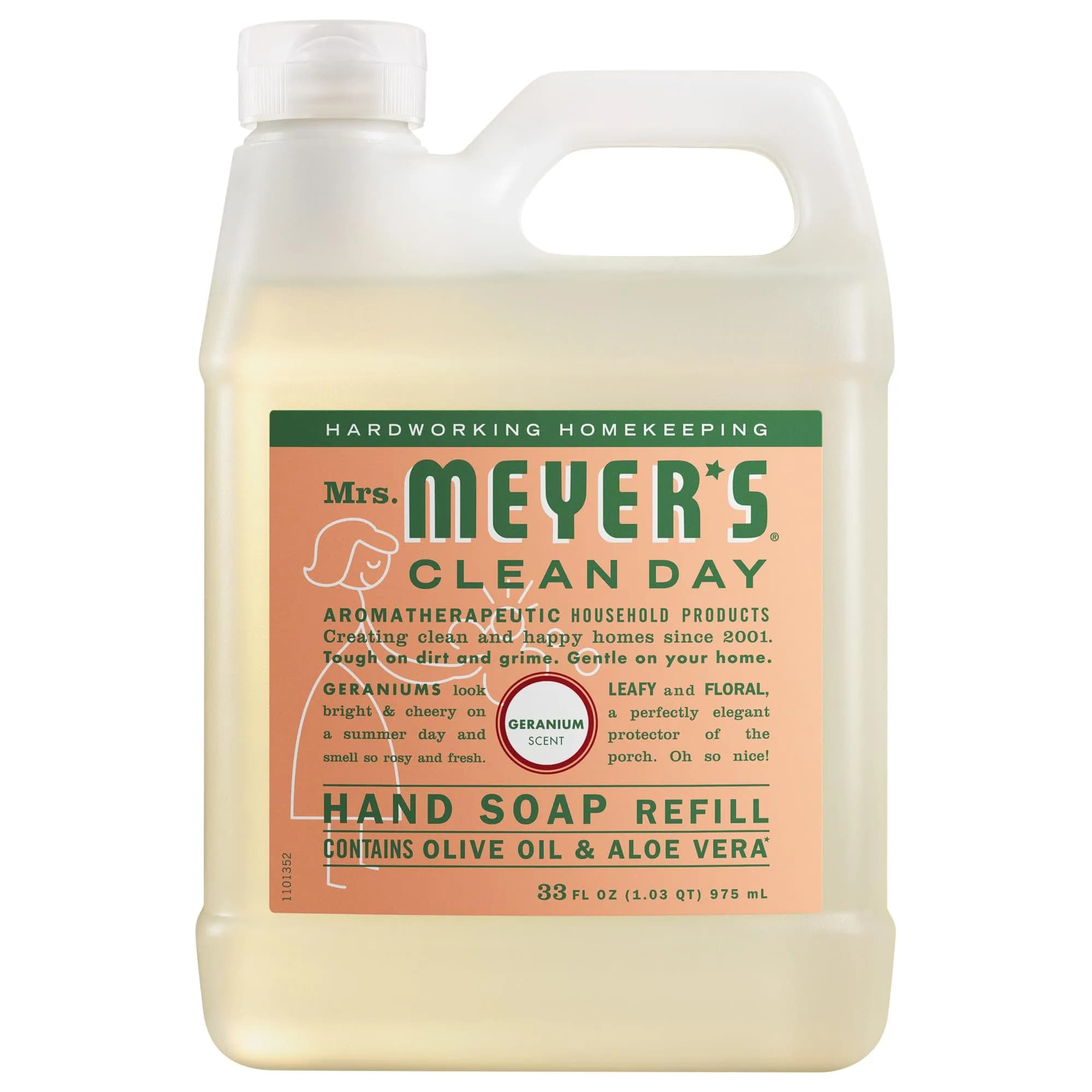 Mrs. Meyer's Clean Day Hand Soap Refill Geranium Scent 976ml (33 Fl Oz) | Moisturizing Liquid Soap for Hands - main product image