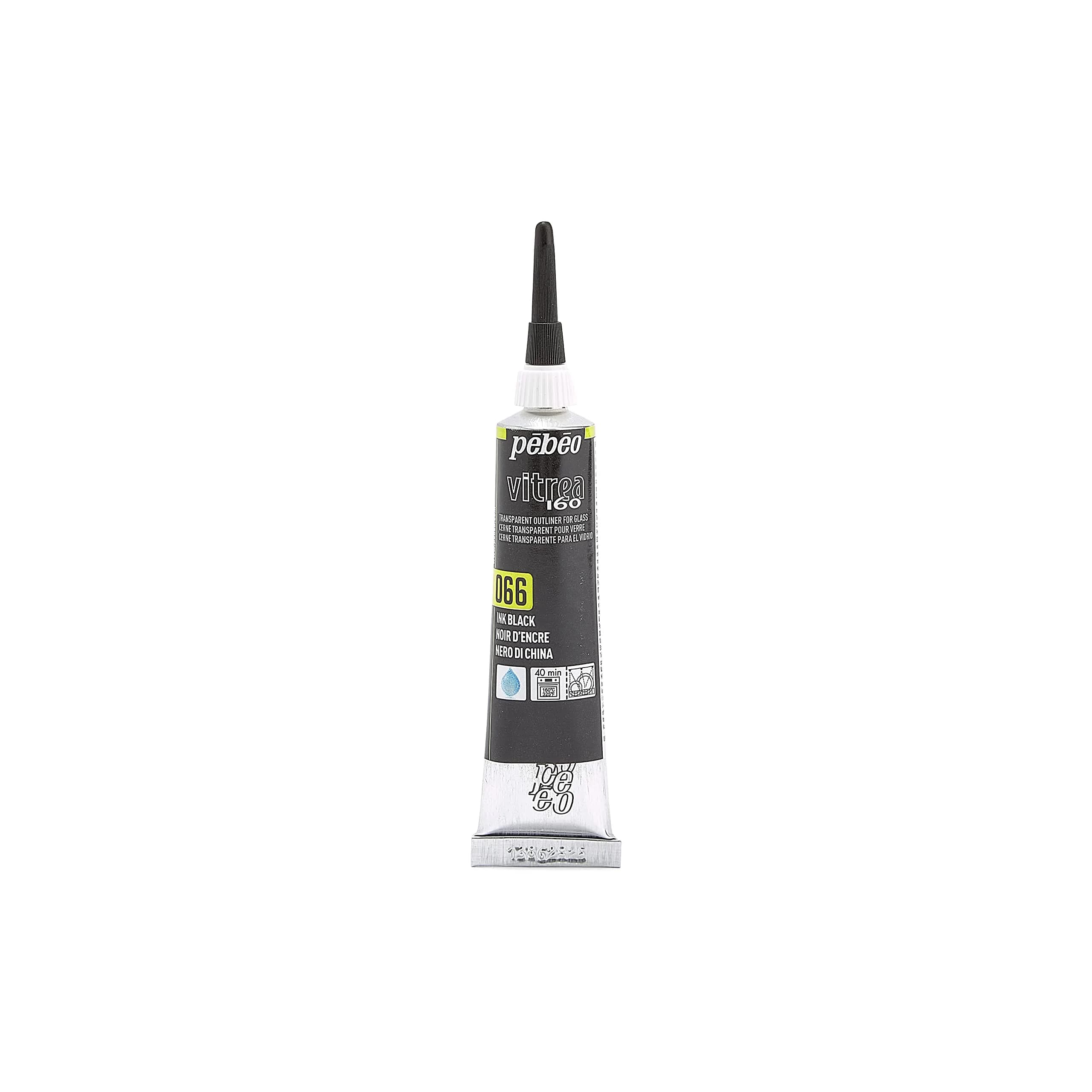 PEBEO Vitrea 160 Glass Paint Outliner 0.67 Fl Oz | Black, High-Gloss, Water-Based, Heat-Resistant