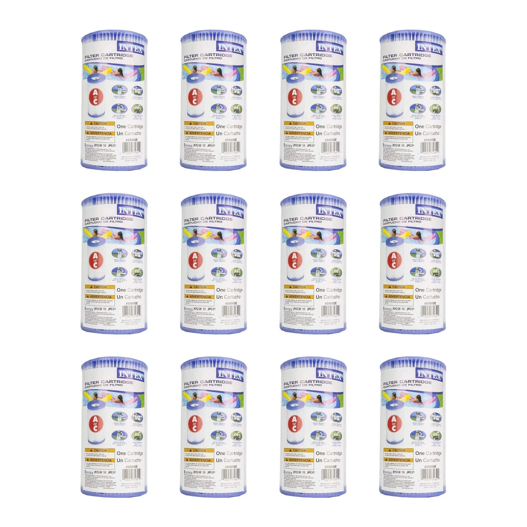 Intex Type A Easy Set Pool Filter Cartridge 12 Pack 29000E 59900E | Reusable Dacron Filter for Pool Pumps