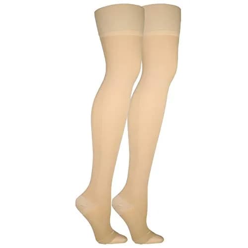 Truform 30-40 mmHg Compression Stockings for Men and Women, Thigh High, Open Toe, Beige, Medium thumbnail 5