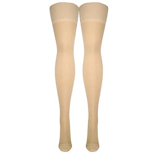 Truform 30-40 mmHg Compression Stockings for Men and Women, Thigh High, Open Toe, Beige, Medium thumbnail 2