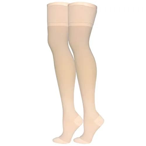 Truform 30-40 mmHg Compression Stockings for Men and Women, Thigh High, Beige, Small thumbnail 6