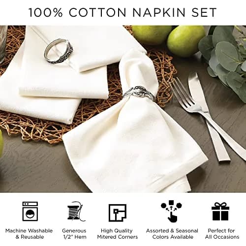 DII Solid Cotton Napkin Set Collection 51cm x 51cm (20" x 20") | 6 Piece Brown Everyday Napkins thumbnail 7