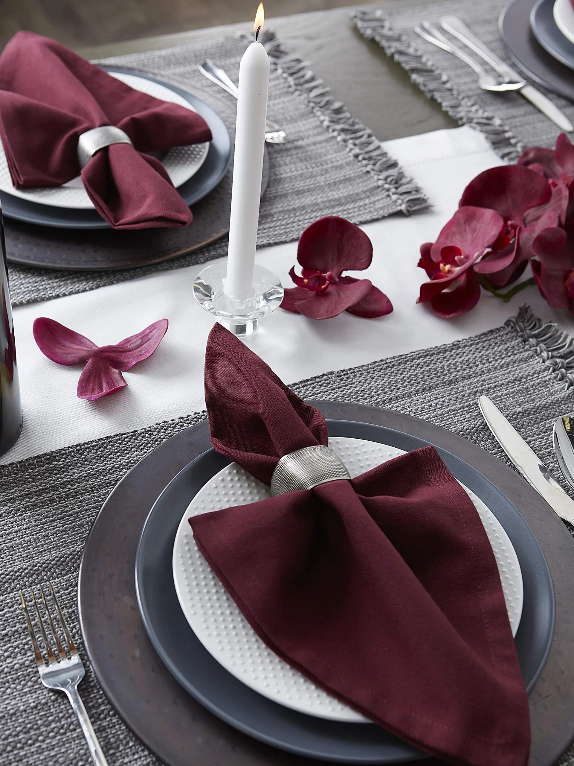 DII Solid Cotton Napkins 51cm (20") x 51cm (20") | Set of 6 BlackBerry Napkins for Formal & Casual Dining - view 6