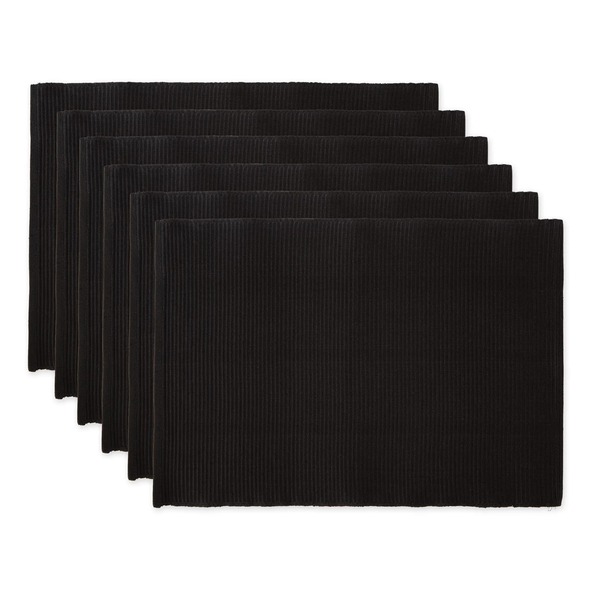 DII Black Placemats Set of 6 | Ribbed 100% Cotton Cloth, 13x19 In, Modern & Spill-Hiding (70-120 chars)