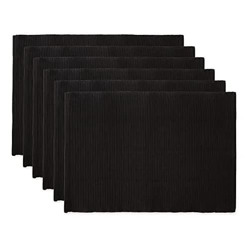 DII Black Placemats Set of 6 | Ribbed 100% Cotton Cloth, 13x19 In, Modern & Spill-Hiding (70-120 chars) thumbnail 1