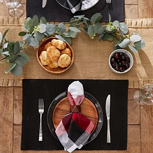 DII Black Placemats Set of 6 | Ribbed 100% Cotton Cloth, 13x19 In, Modern & Spill-Hiding (70-120 chars) thumbnail 4