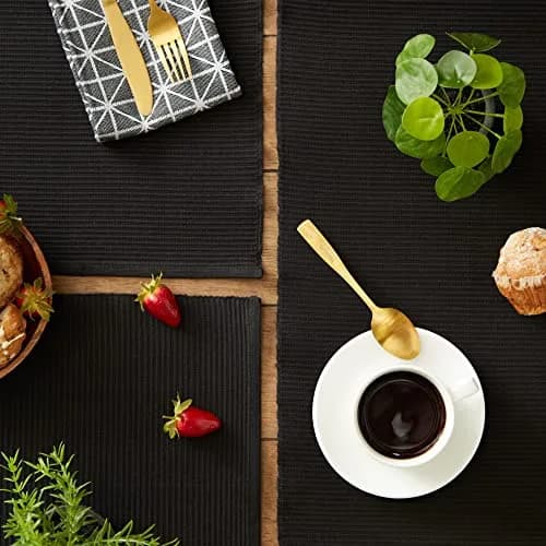 DII Black Placemats Set of 6 | Ribbed 100% Cotton Cloth, 13x19 In, Modern & Spill-Hiding (70-120 chars) thumbnail 6