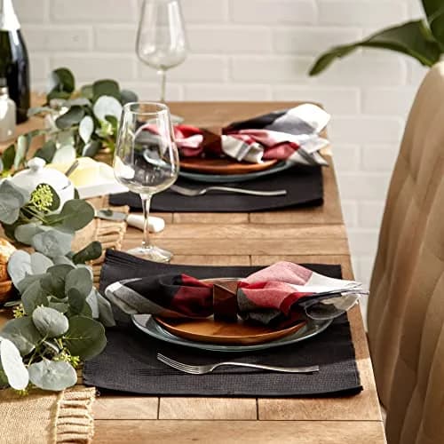 DII Black Placemats Set of 6 | Ribbed 100% Cotton Cloth, 13x19 In, Modern & Spill-Hiding (70-120 chars) thumbnail 3