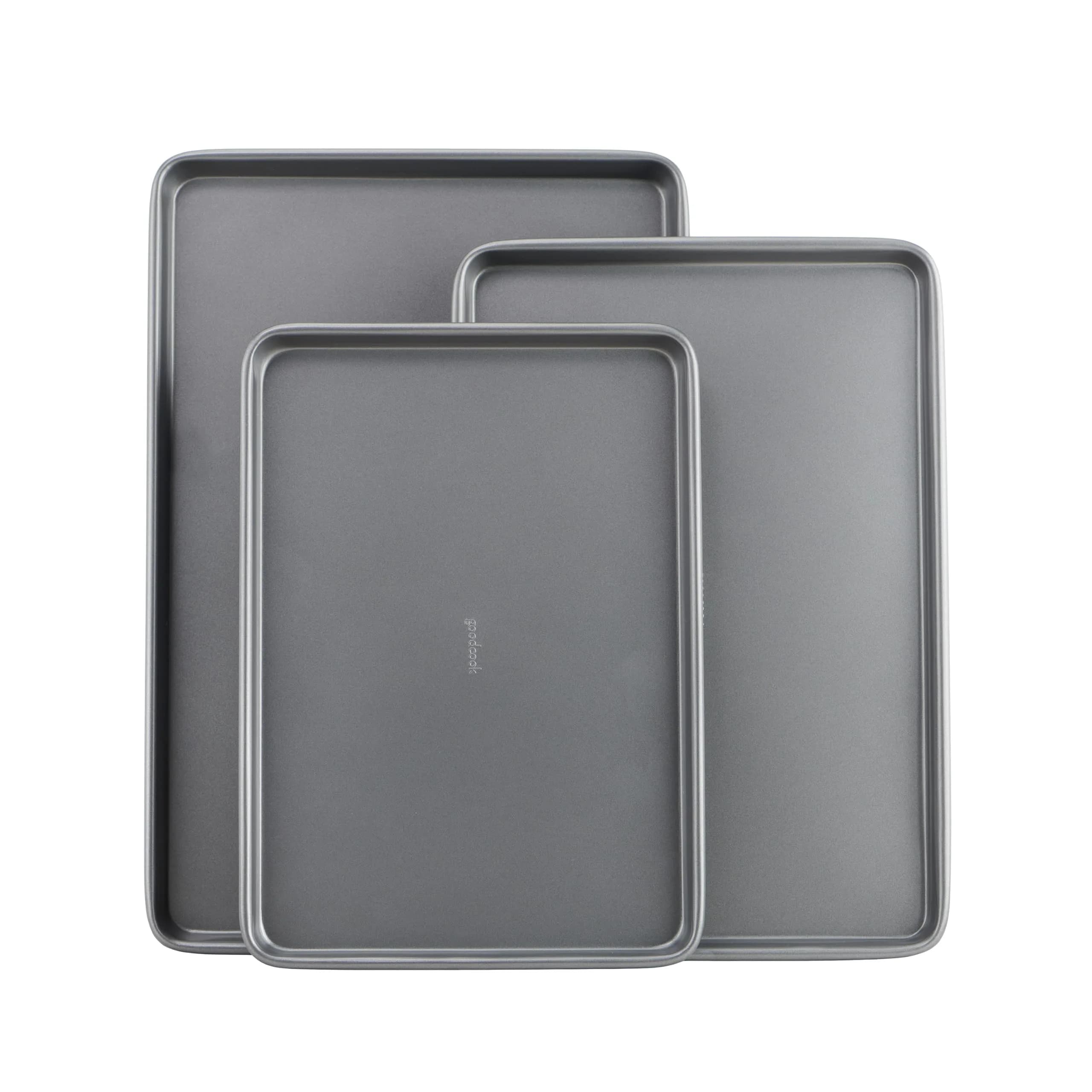 GoodCook 3-Piece Nonstick Baking Sheet Set | Heavy Gauge Steel, Even Heat, Dishwasher Safe — Dark Gray