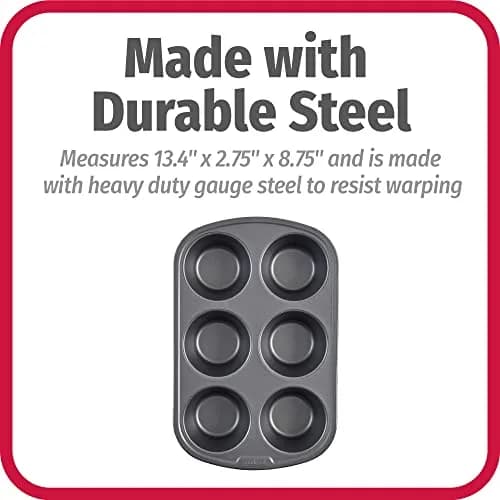 GoodCook Everyday Nonstick Steel Jumbo Texas Muffin Pan, 6-Cup, Gray | Perfect Bakery-Style Oversized Muffins thumbnail 6