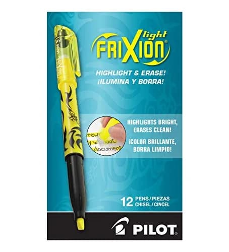 PILOT FriXion Light Erasable Highlighters, Chisel Tip, Yellow, 12-Pack | Erasable, No Bleed, Fast Drying thumbnail 2