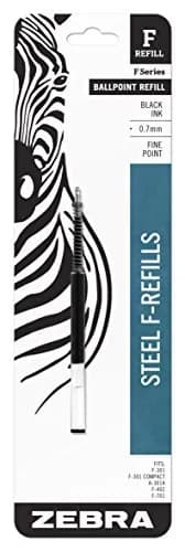 Zebra Pen F-Series Stainless Steel Ballpoint Pen Refill, Fine Point, 0.7mm, Black Ink | Compatible with Zebra F-301 & F-401 thumbnail 1