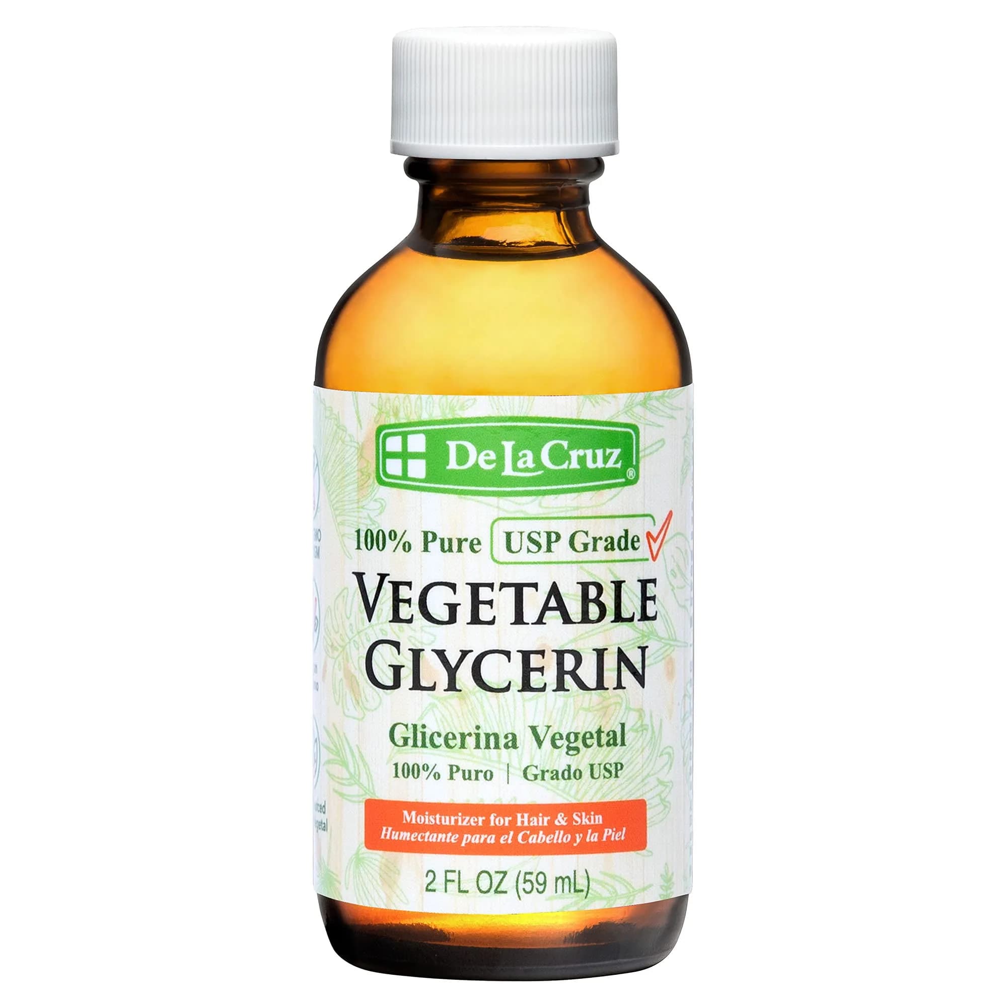 De La Cruz Vegetable Glycerin 2 Fl Oz | Pure USP Grade Moisturizer & DIY Emollient — Clear
