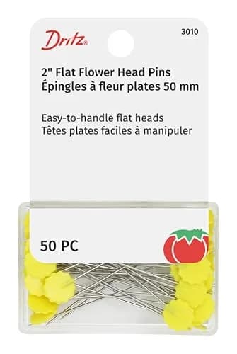 Dritz Flat Flower Head Pins 2-Inch (50-Count, Yellow) | Quilting & Fabric Holding Pins thumbnail 1