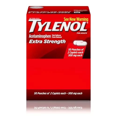 Tylenol Extra Strength Caplets 500 mg Acetaminophen 100 Count (50 x 2 ct Pouches) | Pain Relief & Fever Reduction thumbnail 1