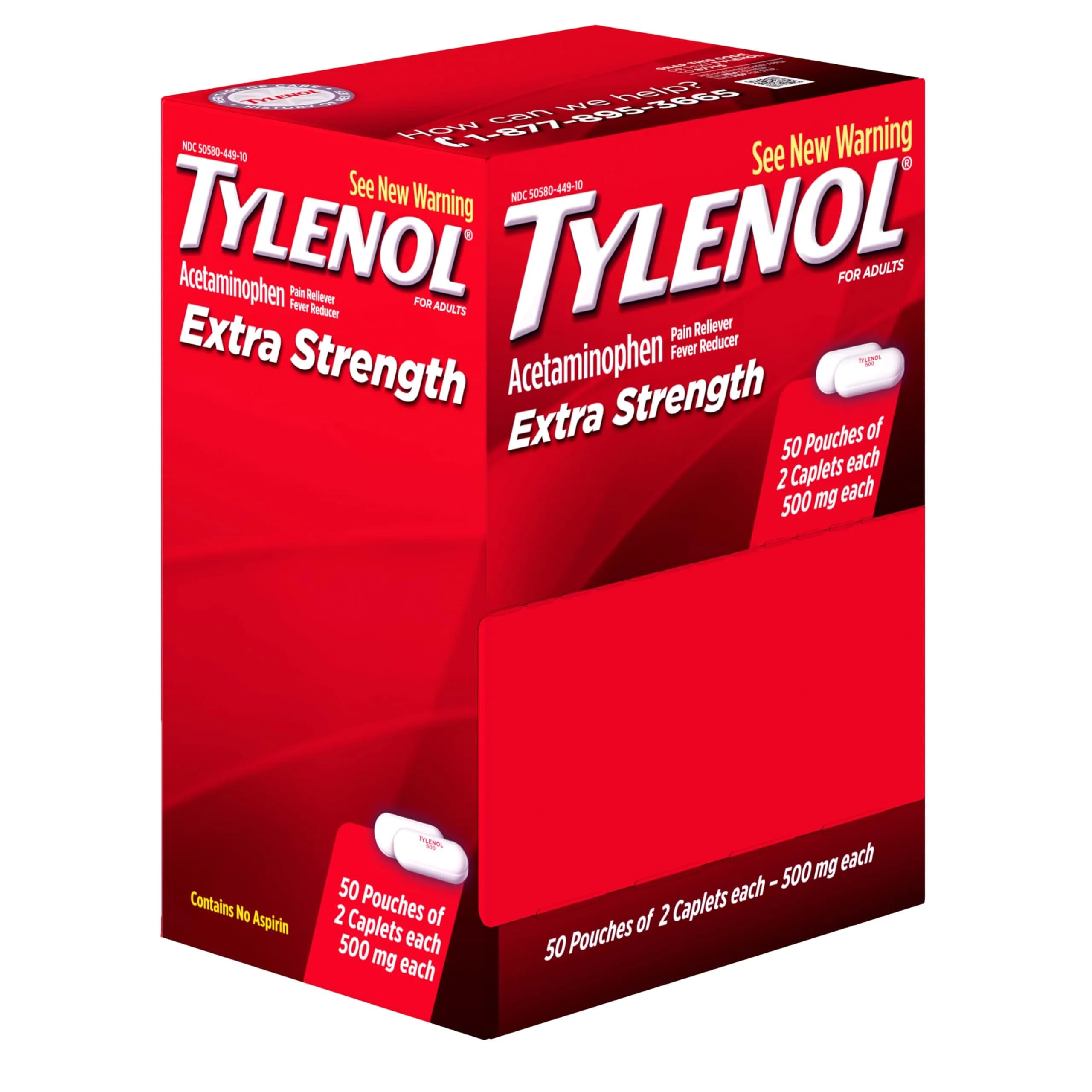 Tylenol Extra Strength Caplets 500 mg Acetaminophen 100 Count (50 x 2 ct Pouches) | Pain Relief & Fever Reduction - view 8