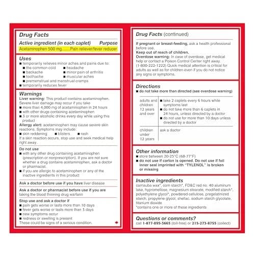 Tylenol Extra Strength Caplets 500 mg Acetaminophen 100 Count (50 x 2 ct Pouches) | Pain Relief & Fever Reduction thumbnail 9