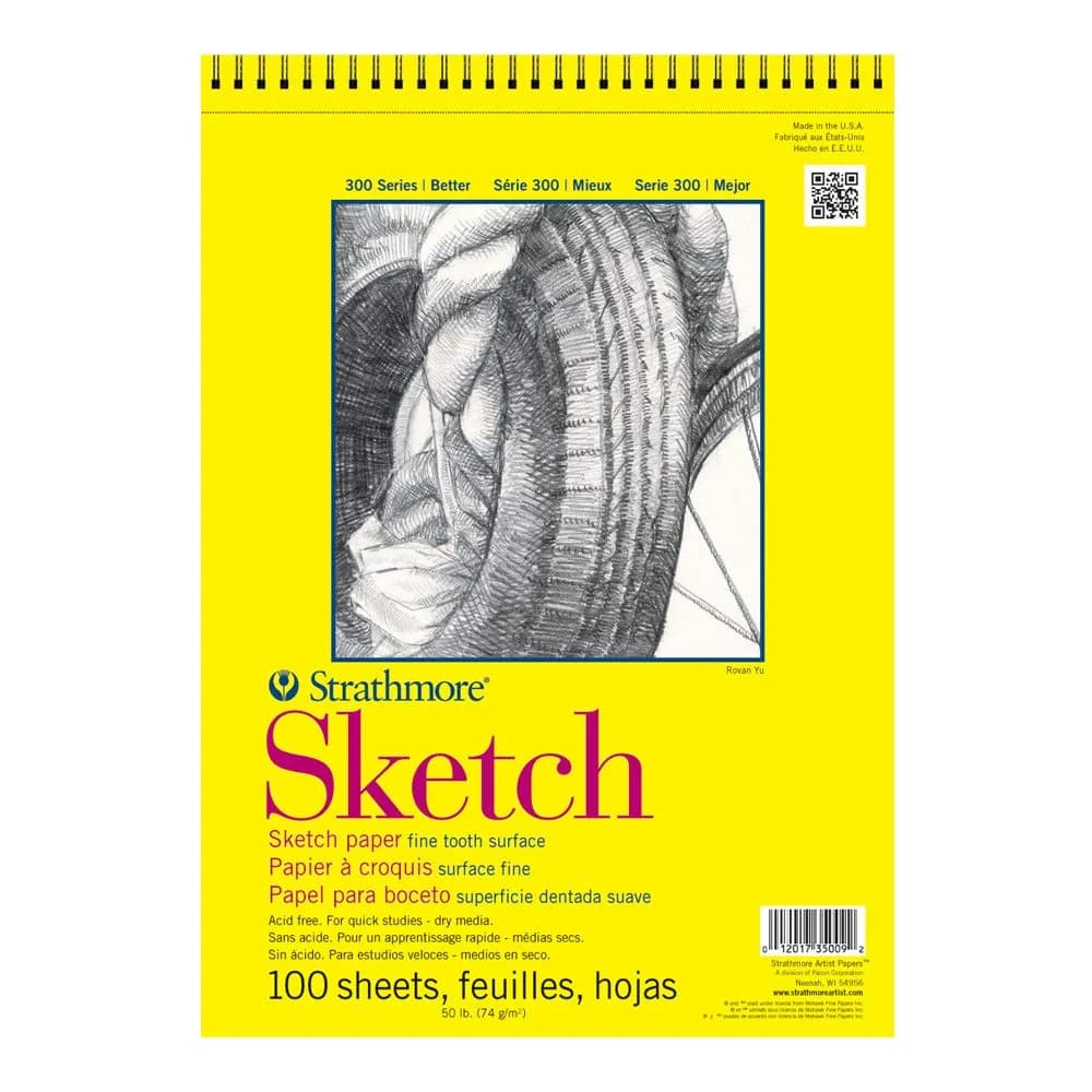 Strathmore 300 Series Sketch Pad, 11x14, Wire Bound, 100 Sheets | Fine Tooth, Lightweight Art Paper for Dry Media — White
