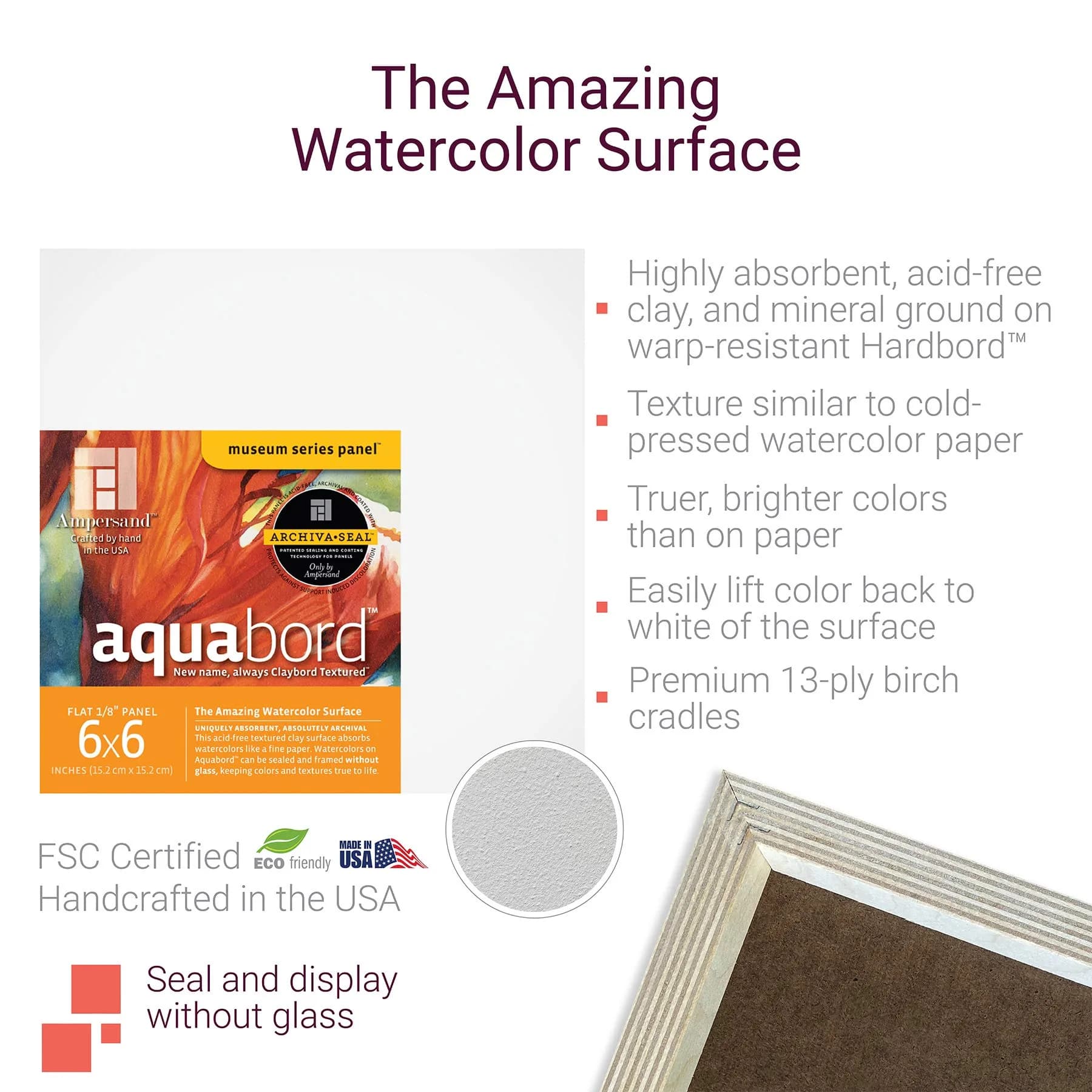 Ampersand Aquabord 8x10 Inch 2" Cradled Panel | Professional Watercolor & Gouache Surface - view 2