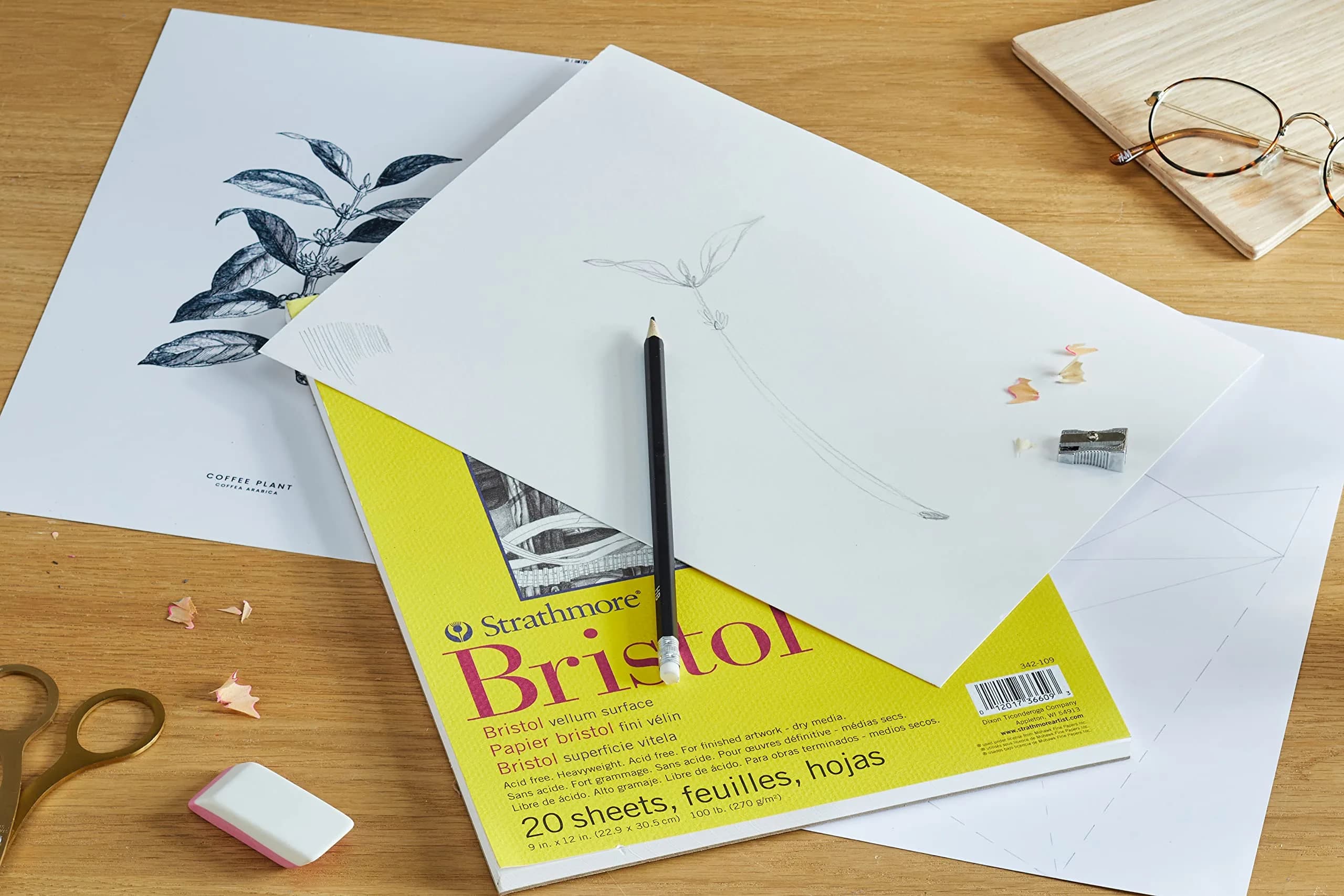 Strathmore 300 Series Vellum Bristol Paper Pad, Tape Bound, 9x12 inches (270g/100lb) - view 2