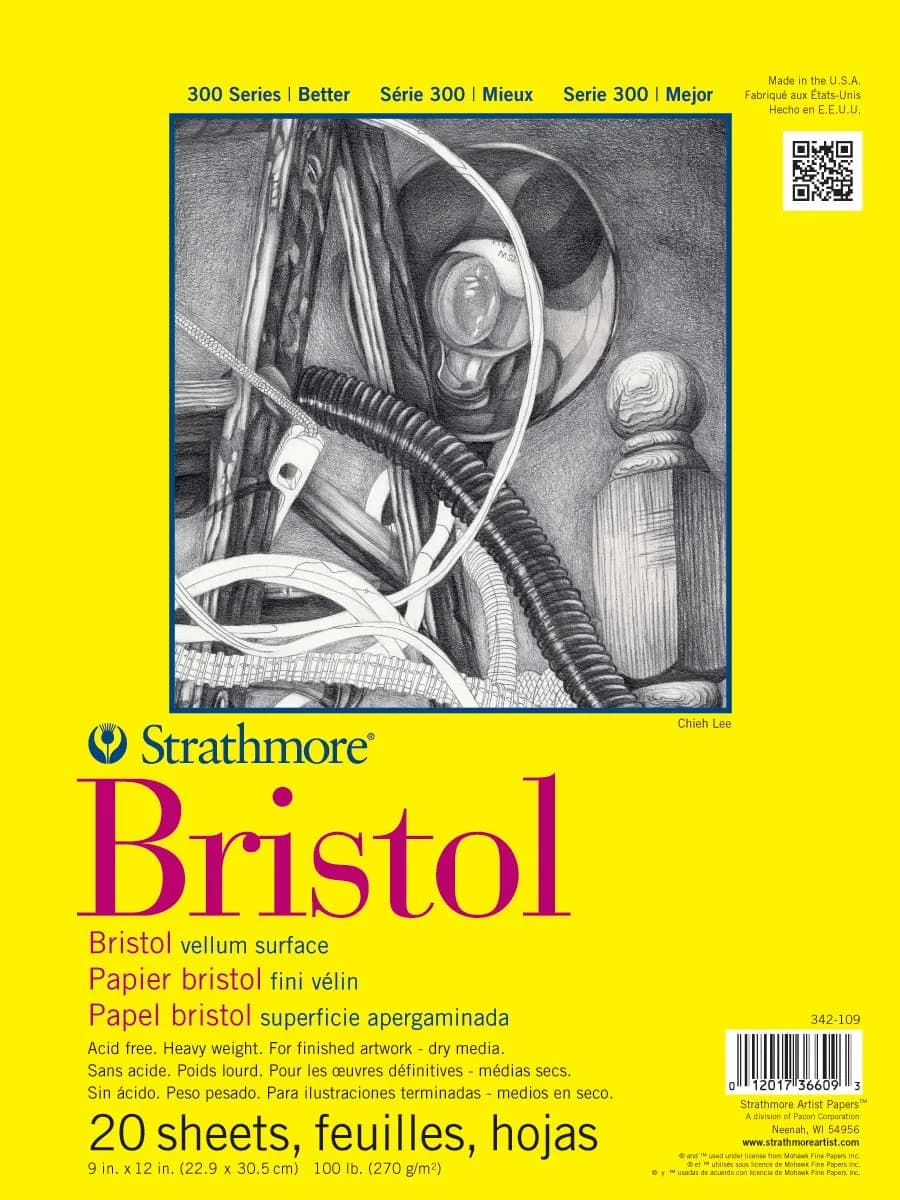 Strathmore 300 Series Bristol Paper Pad, Vellum, Tape Bound, 11x17 inches (270g/100lb) | Artist Paper for Comics, Pen & Ink — 9 x 12 inches