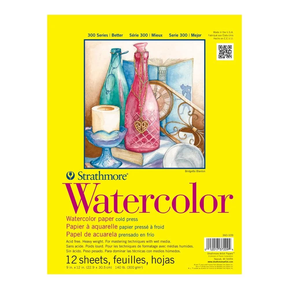 Strathmore 300 Series Watercolor Pad, 140 lb. Cold Press, 9 x 12 inches | Acid-Free Art Paper for Artists