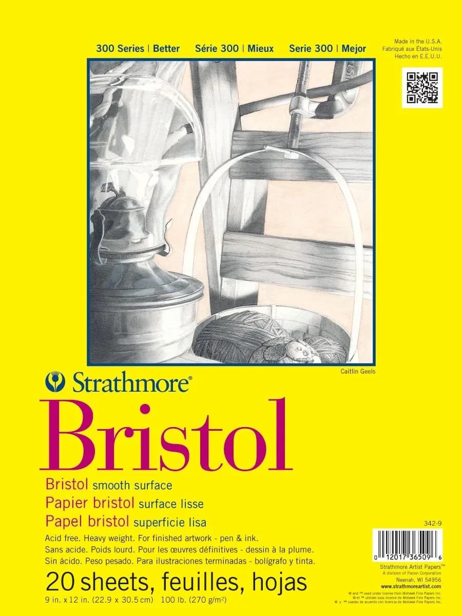Strathmore 300 Series Bristol Paper Pad, Smooth, Tape Bound, 27.94 cm x 35.56 cm (11 x 14 inches), White, 20 Sheets (100lb/270gsm) | Ideal for Pen, Ink & Markers - main product image