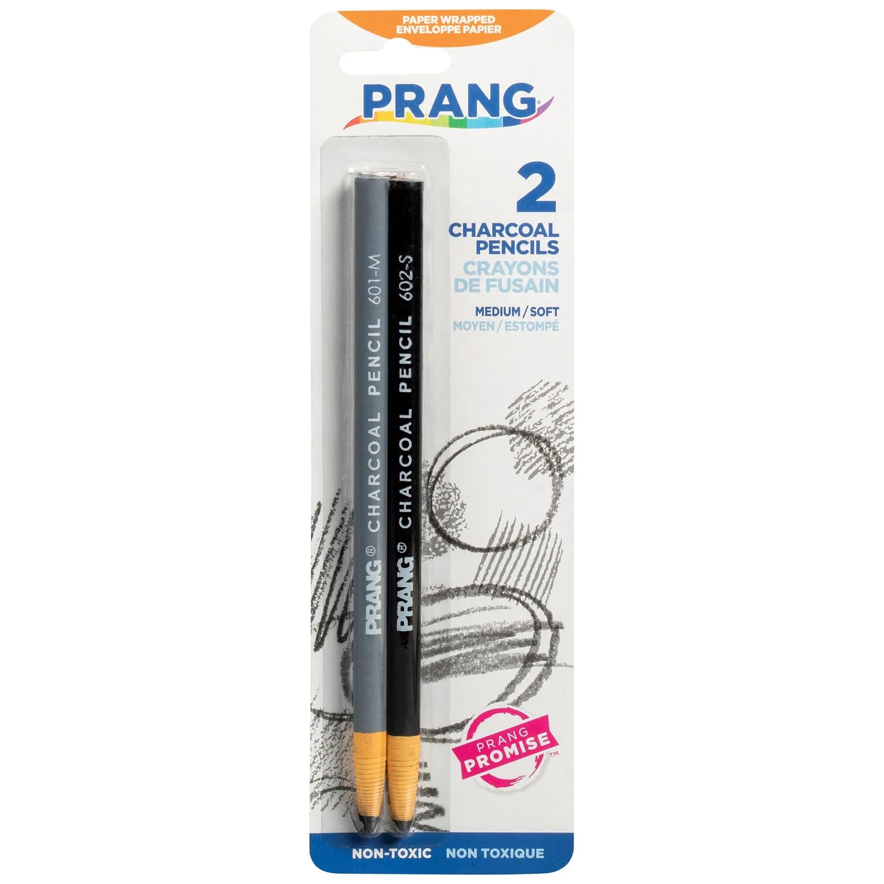 Prang Charcoal Pencils Medium & Soft Core | Self-Sharpening, 2 Count for Artistic Drawing - main product image