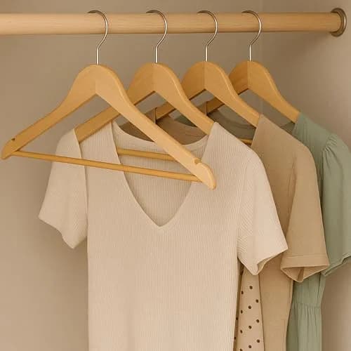 Honey-Can-Do Maple Wood Hangers – Non-Slip Grooved Bar, 24-Pack | Durable & Stylish Closet Organizer thumbnail 2