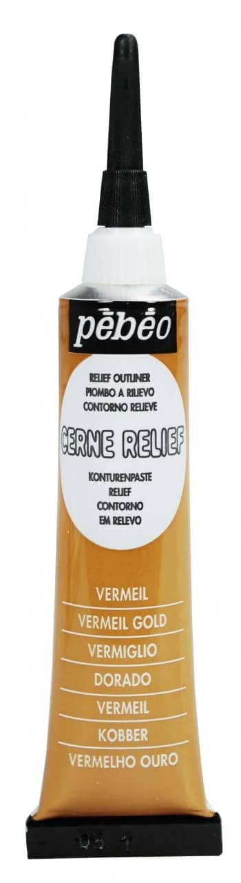 Pebeo Vitrail Cerne Relief Dimensional Paint Vermeil Gold 20ml (0.68 Fl Oz) | ASTM D-4236 Certified — Vermeil Gold