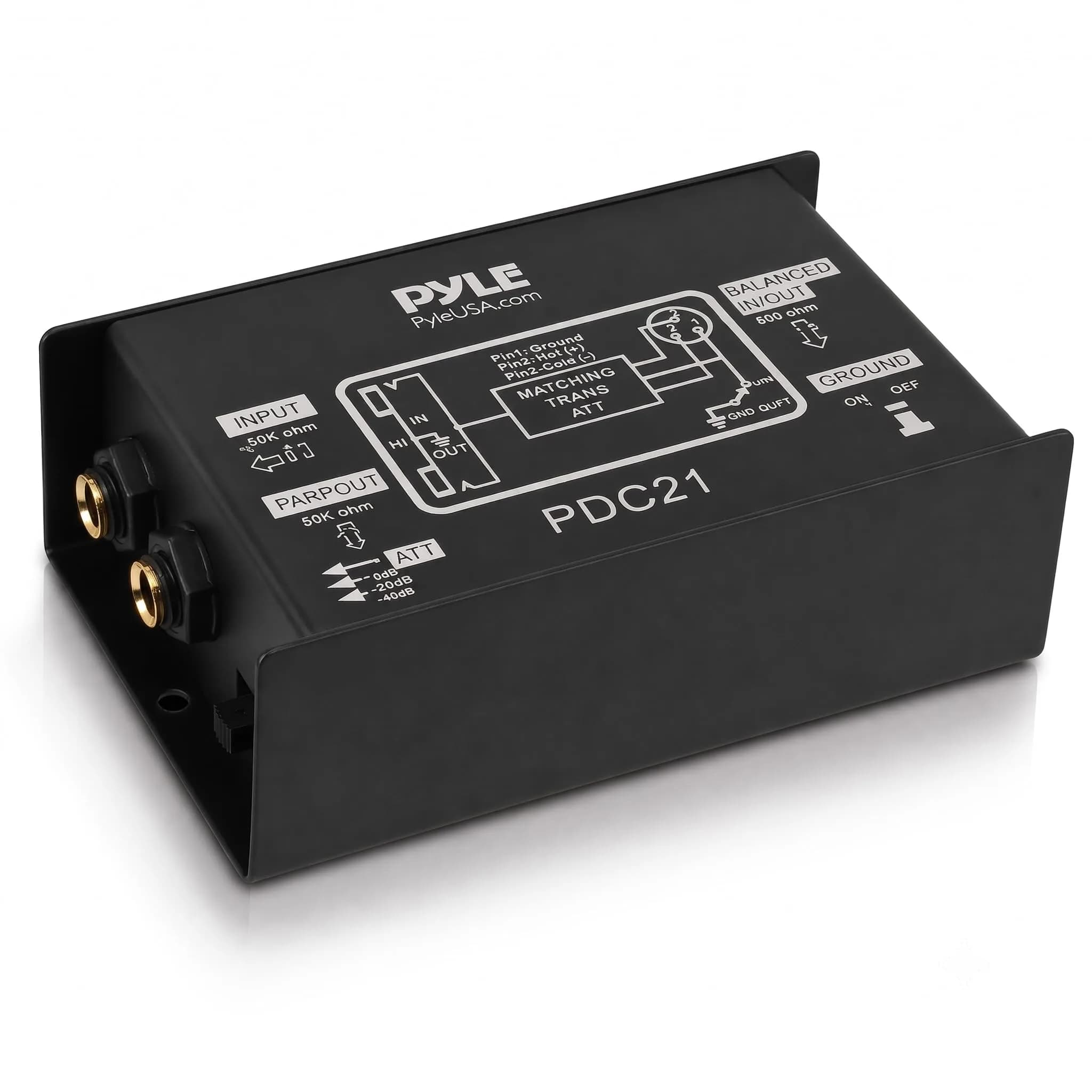 Pyle PDC21 Passive DI Box | 10.5 cm x 7.6 cm x 4.5 cm (4.1" x 3.0" x 1.8") Hum Eliminator - main product image
