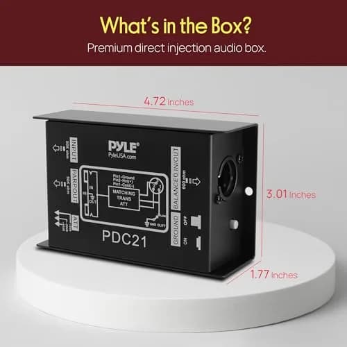 Pyle PDC21 Passive DI Box | 10.5 cm x 7.6 cm x 4.5 cm (4.1" x 3.0" x 1.8") Hum Eliminator thumbnail 2