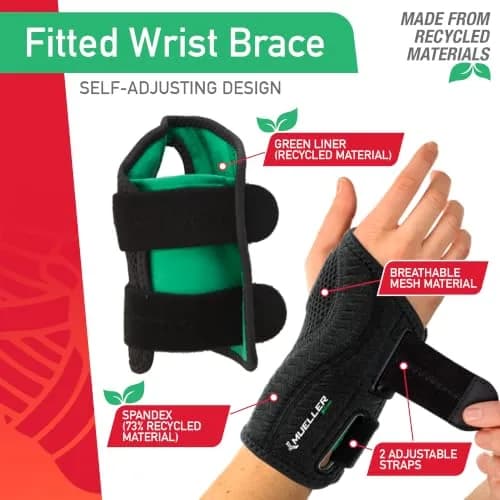 MUELLER Sports Medicine Green Fitted Wrist Brace for Men and Women | Wrist Pain Support, Carpal Tunnel Relief, Arthritis, Tendonitis, Left Hand, Small/Medium thumbnail 3