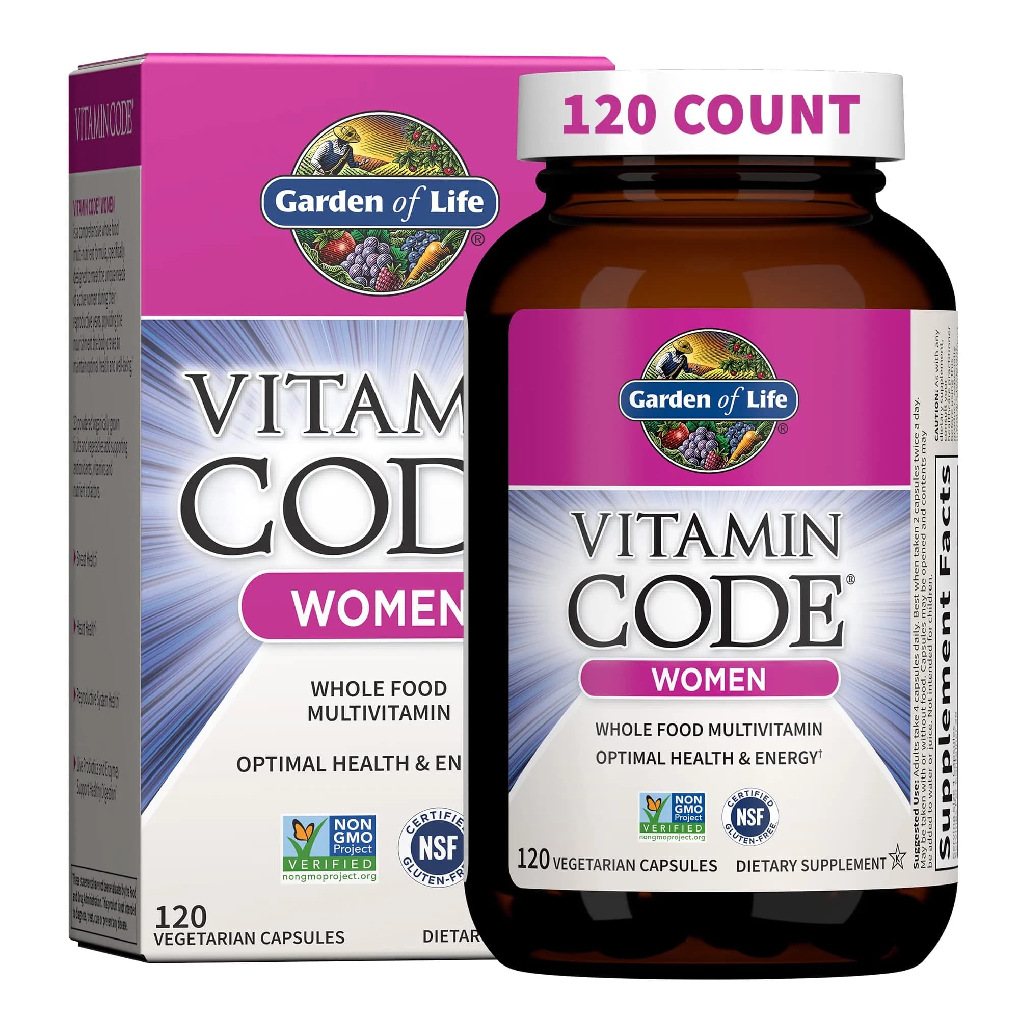Garden of Life Vitamin Code Women's Multivitamin 120 Capsules | Gluten-Free, Whole Food Support — No Color