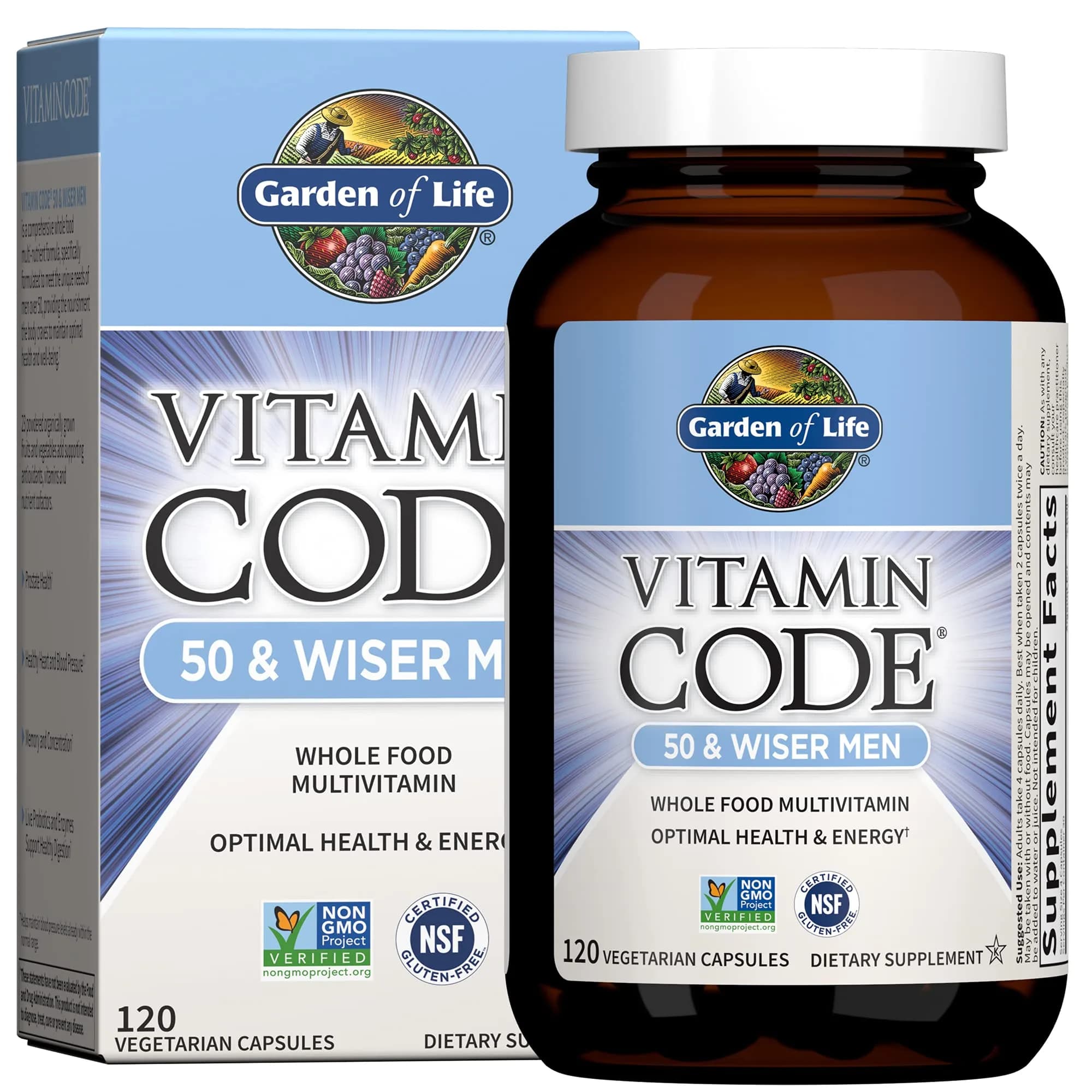 Garden of Life Vitamin Code Men 50 & Wiser Multivitamin 120 Capsules | Supports Heart & Prostate Health — No Color