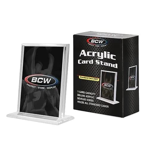 BCW Trading Card Display Stand - 1 ct | Acrylic Card Holder Stand for Sports Cards, Pokémon & TCG | Stable Vertical Card Stand with Beveled Edges | Clear Sports Card Display Stand thumbnail 1