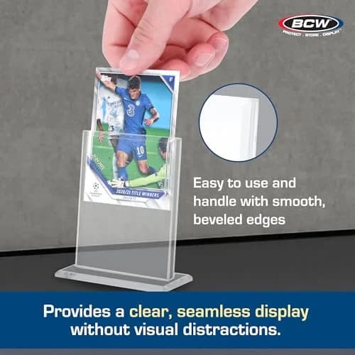 BCW Trading Card Display Stand - 1 ct | Acrylic Card Holder Stand for Sports Cards, Pokémon & TCG | Stable Vertical Card Stand with Beveled Edges | Clear Sports Card Display Stand thumbnail 6