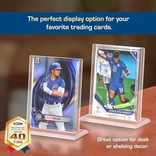 BCW Trading Card Display Stand - 1 ct | Acrylic Card Holder Stand for Sports Cards, Pokémon & TCG | Stable Vertical Card Stand with Beveled Edges | Clear Sports Card Display Stand thumbnail 2
