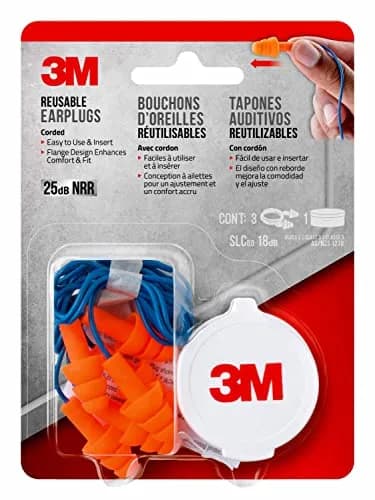 3M Corded Reusable Earplugs 3 Pair (Pack of 1) | NRR 25 dB Noise Reduction for Construction & Work thumbnail 4