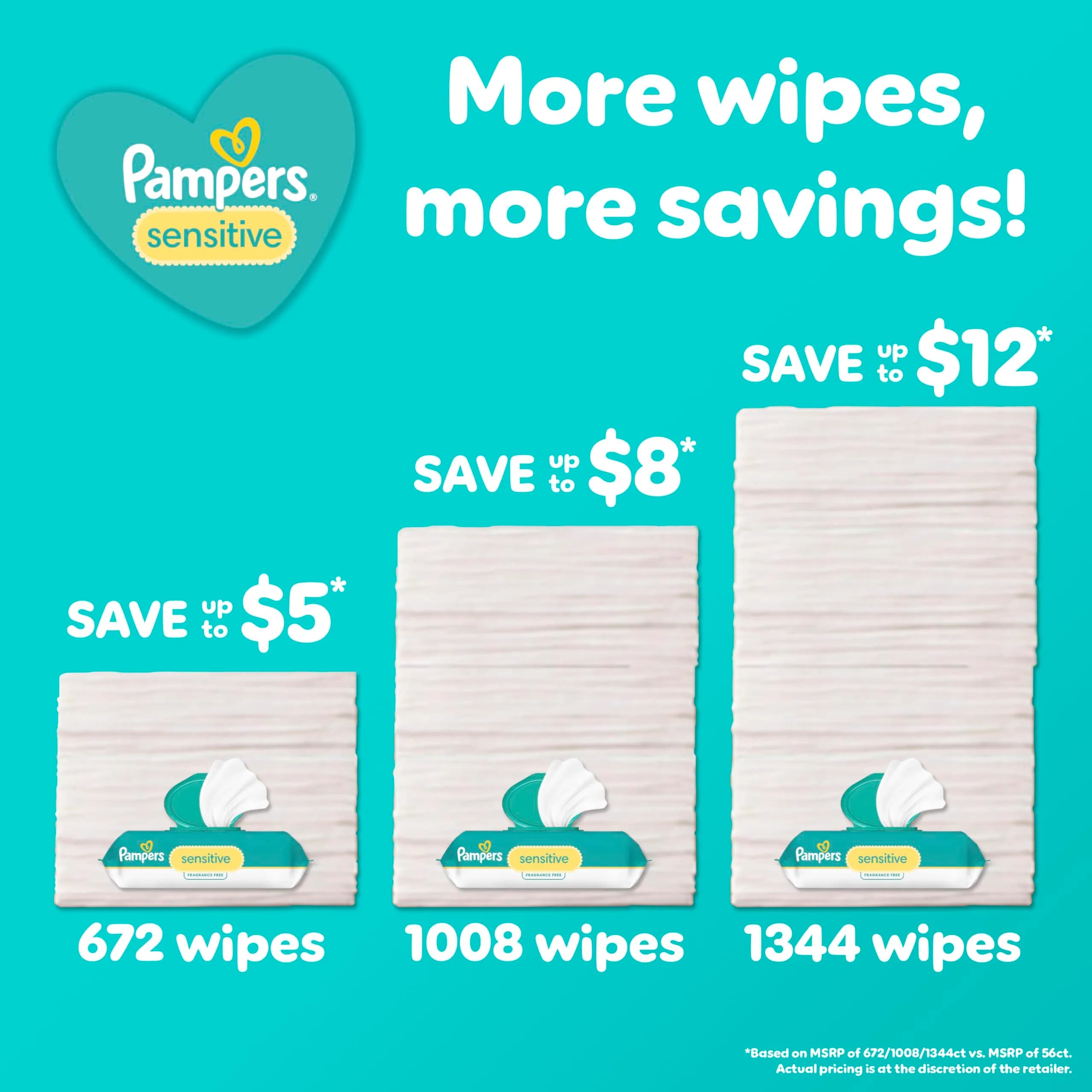 Pampers Sensitive Baby Wipes, Water Based, Fragrance-Free, Hypoallergenic, 192 Count (3 Refill Packs) | Skin Health Alliance Dermatologist Approved - view 2