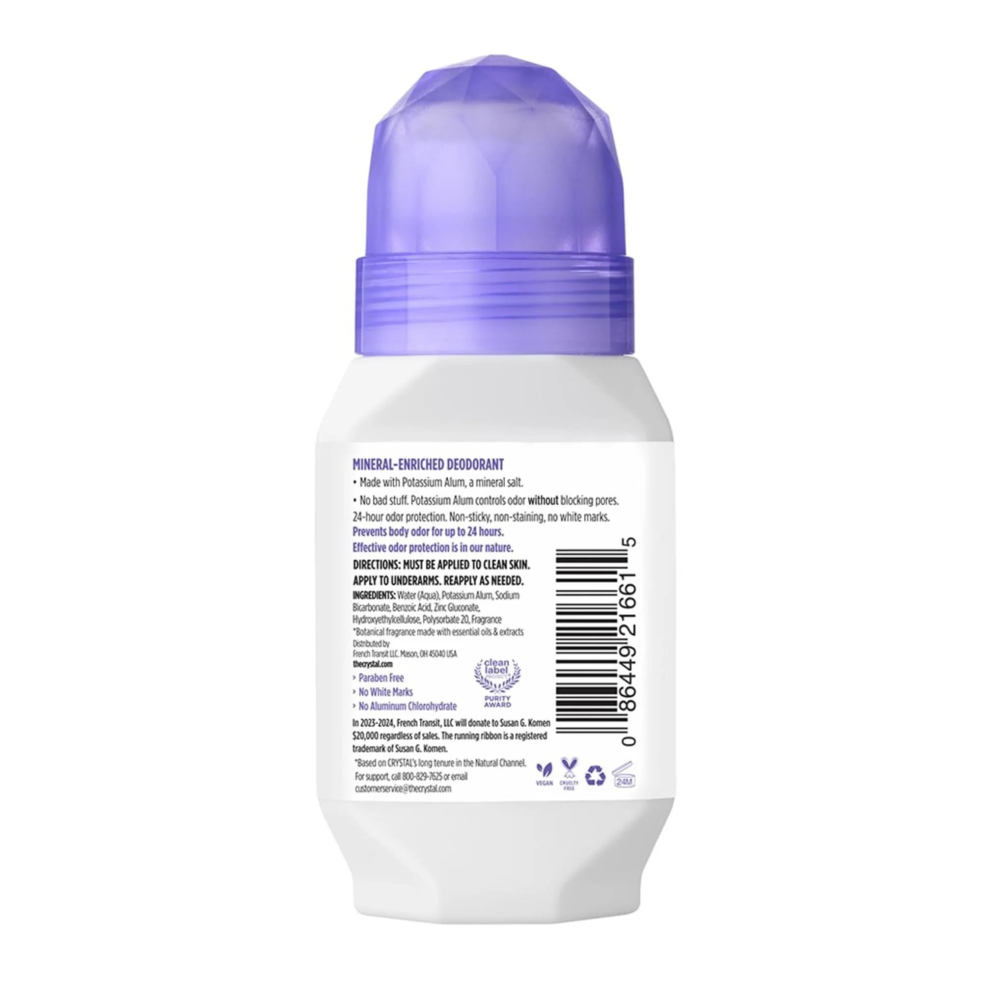 Crystal Essence Mineral Deodorant Roll-On Lavender & White Tea 66ml (2.25 Fl Oz) | Natural Odor Protection - view 2